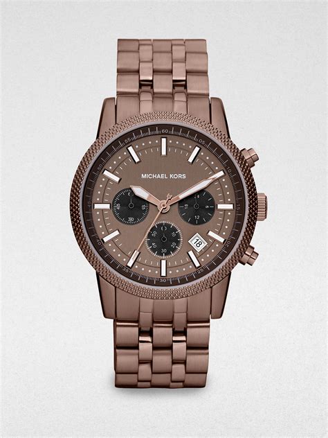 michael kors stainless steel brown leather chronograph watch